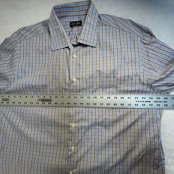 Gitman Bros Mens Blue & Tan Plaid Long Sleeve Button-Up Cotton Shirt XL USA Made - Picture 6 of 8
